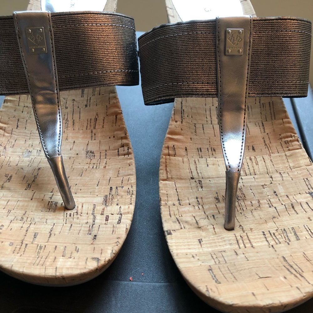 BCBG Pewter/Silver Wedge Sandal Size 12